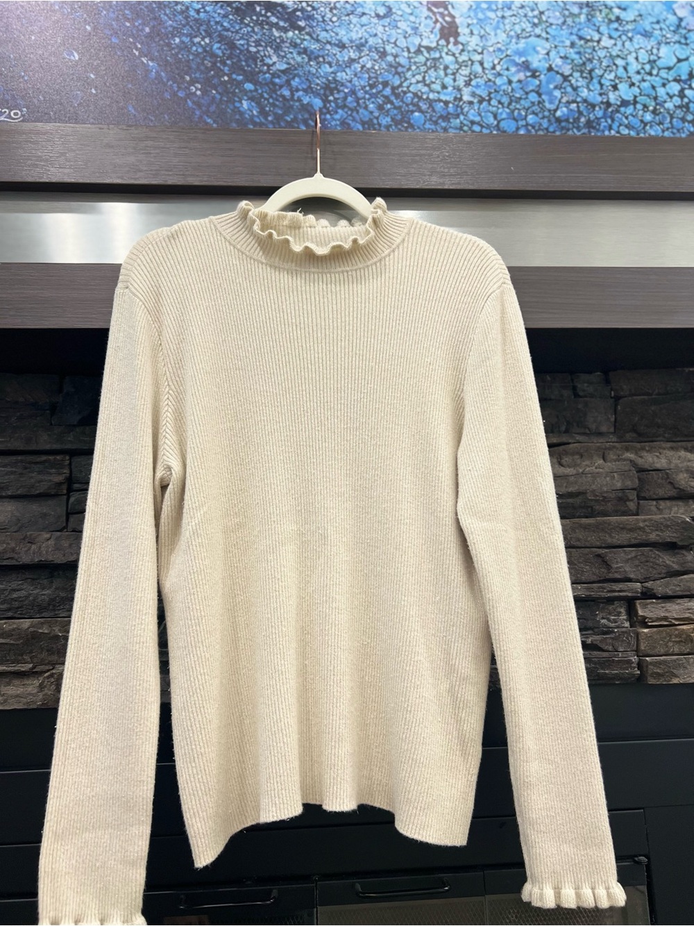 Cream Express sweater with ruffle detail Size XL #knitwear #cozy